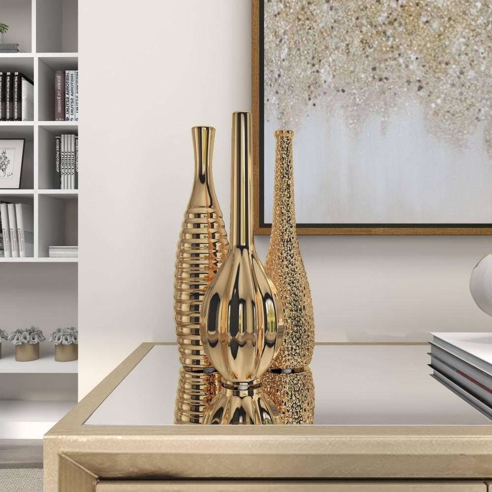 Olivia & May Decorative Ceramic Vases Gold 12" 3pk: Stoneware Novelty Containers, Spot Clean, Set of Three