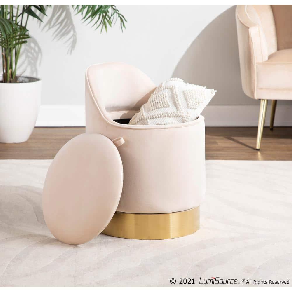 LumiSource Gold Steel, Cream Velvet Marla Vanity Stool