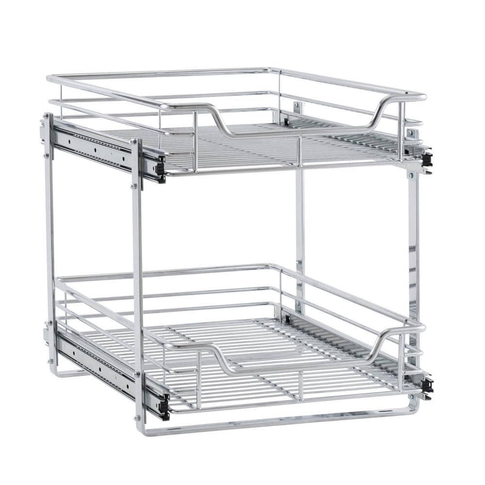 Glidez Multipurpose Chrome-Plated Steel Pull-Out/Slide-Out Basket Storage Organizer for Under Cabinet Use - 2-Tier Design - Chrome