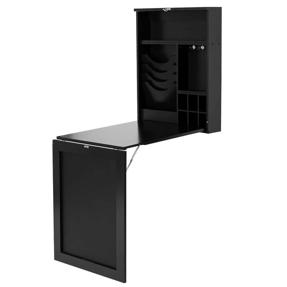Costway Wall Mounted Computer Convertible Desk Floating Desk w/ Storage Bookcases Black