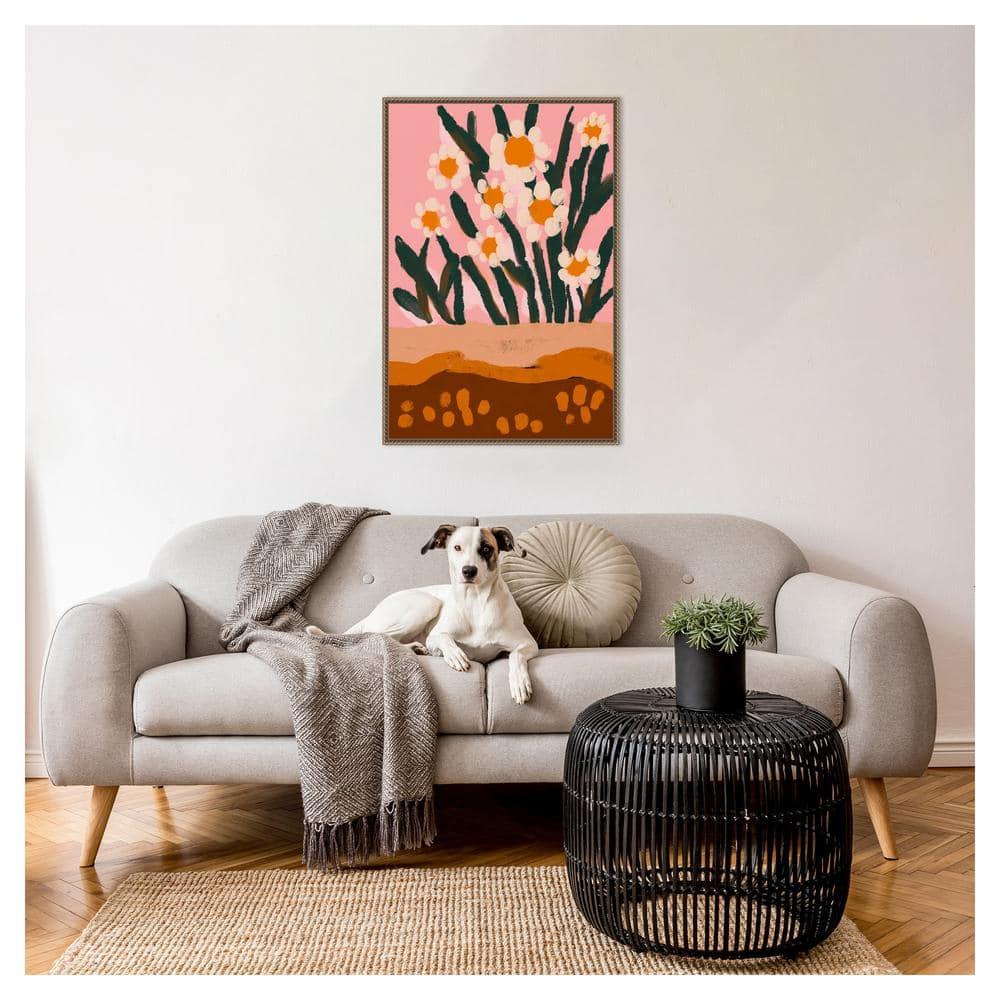 23"x33" Pastel Flower Impression No 3 by Treechild Framed Canvas Wall Art Print Bronze - Amanti Art