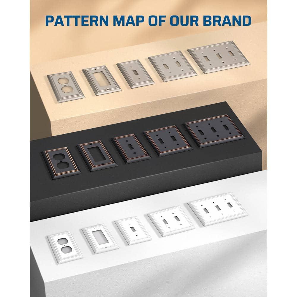 Modern Decorative Wall Plate Switch Plate Outlet Cover, Vintage Retro Wood Grain Design(Single Toggle-4 Pack, White)