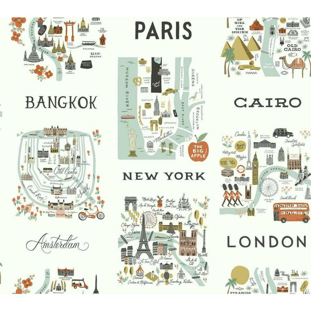 Rifle Paper Co. City Maps 27' L x 27" W Wallpaper Roll