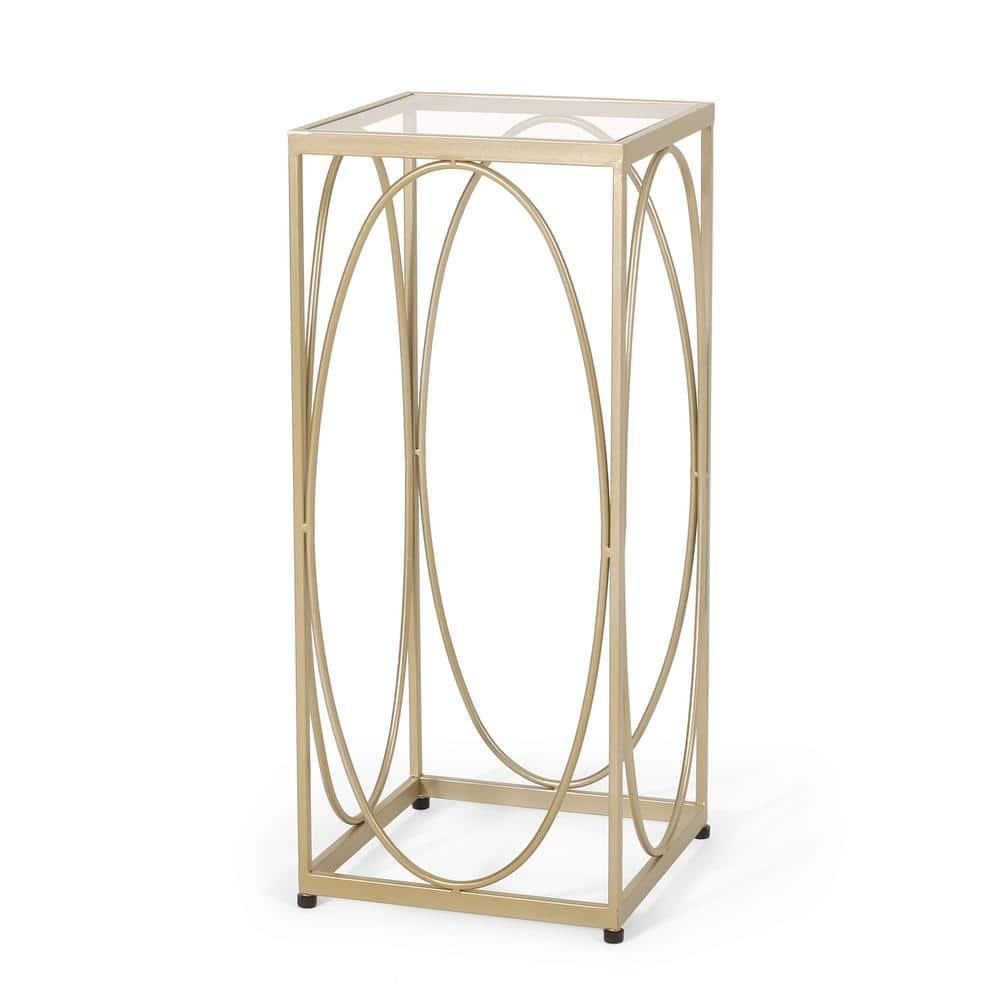 Noble House Sagewood Iron Glass Top End Table, Gold/Black