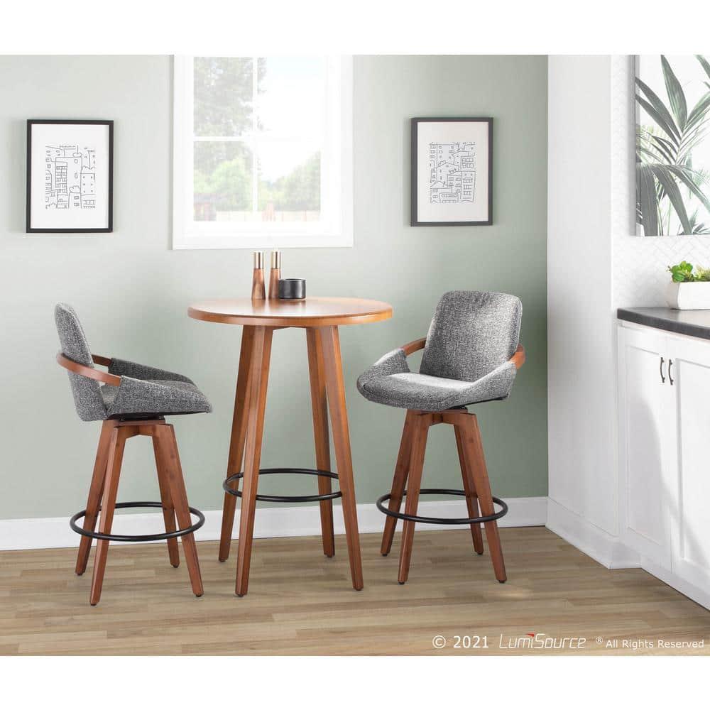 Cosmo Mid-Century Modern Counter Height Barstool Walnut/Gray: Swivel, Padded, Wood Legs - LumiSource