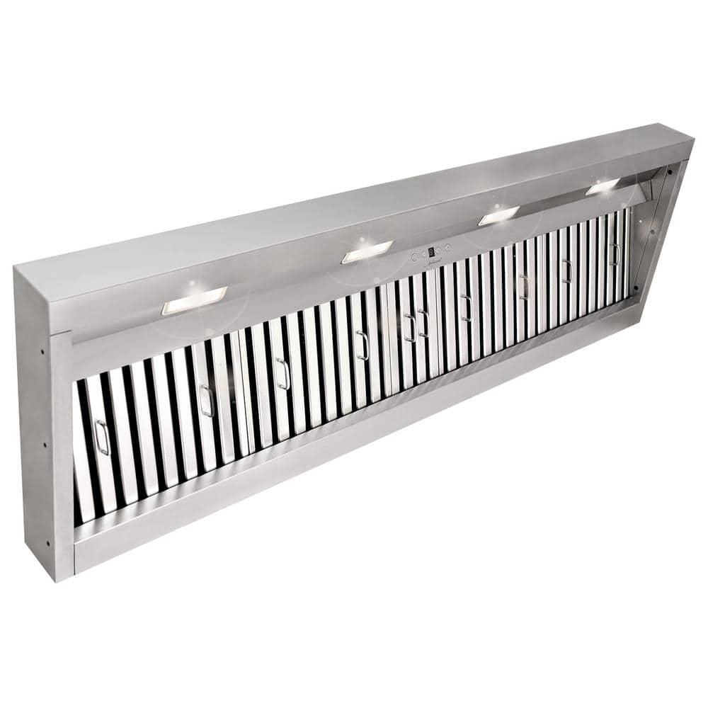 Akicon Range Hood Insert 60 Inch, 1200 CFM Built-in Kitchen Hood with 4 Speeds, Ultra-Quiet Stainless Steel Ducted Vent Hood Insert with Dimmable LED Lights and Dishwasher Safe Filters