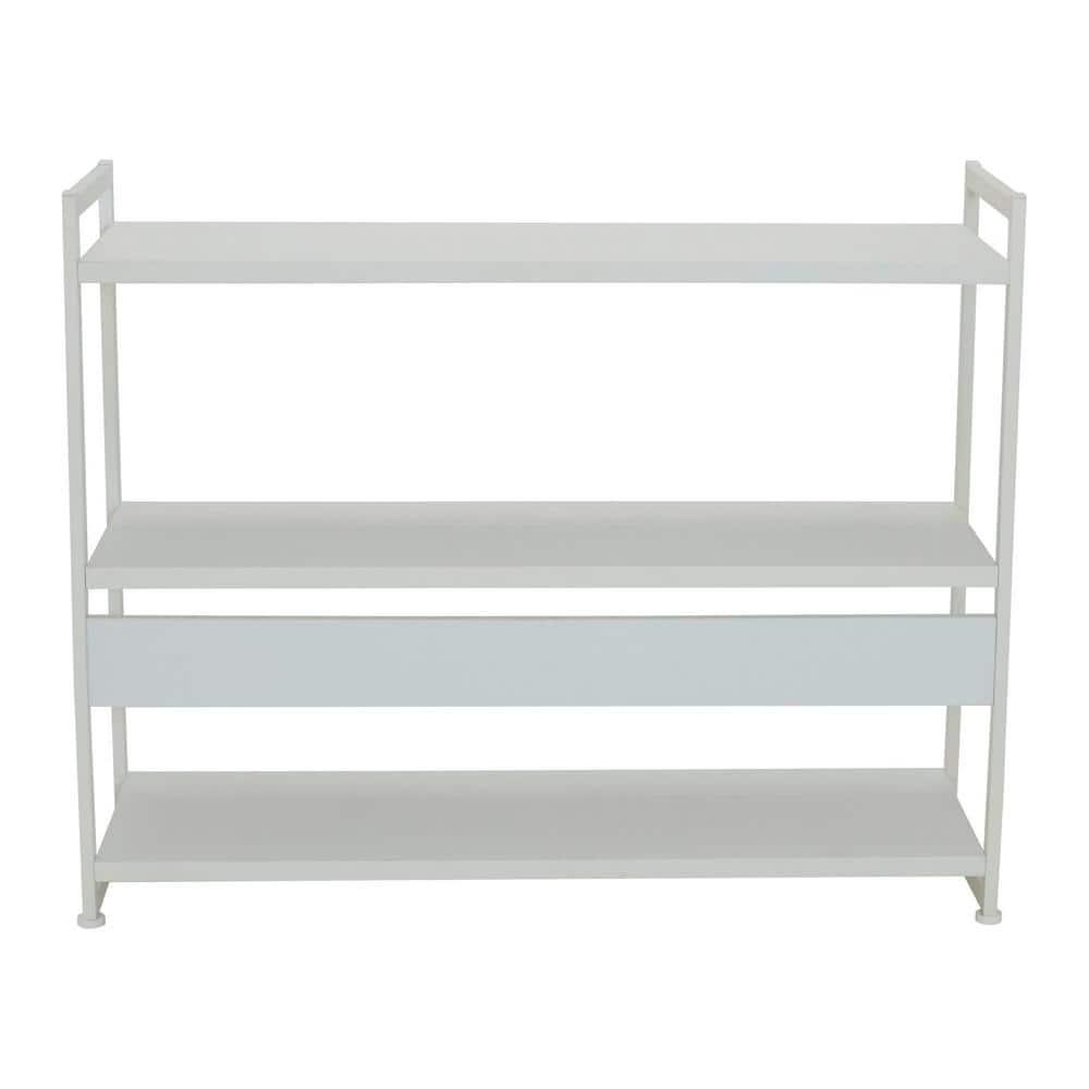 Household Essentials Jamestown Wide 3 Shelf Open Storage Bookshelf Scandinavian White and White Metal