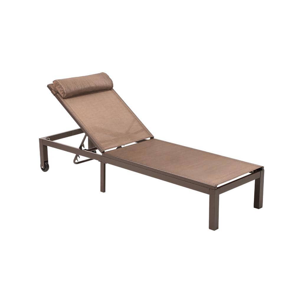 Outdoor Six Position Adjustable Chaise Lounge Chair Brown - Crestlive Products: All-Weather Aluminum Patio Lounger