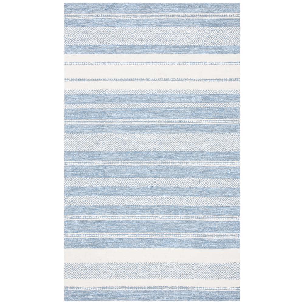 Striped Kilim STK503 Hand Woven Area Rug - Ivory/Blue - 8'x10' - Safavieh.