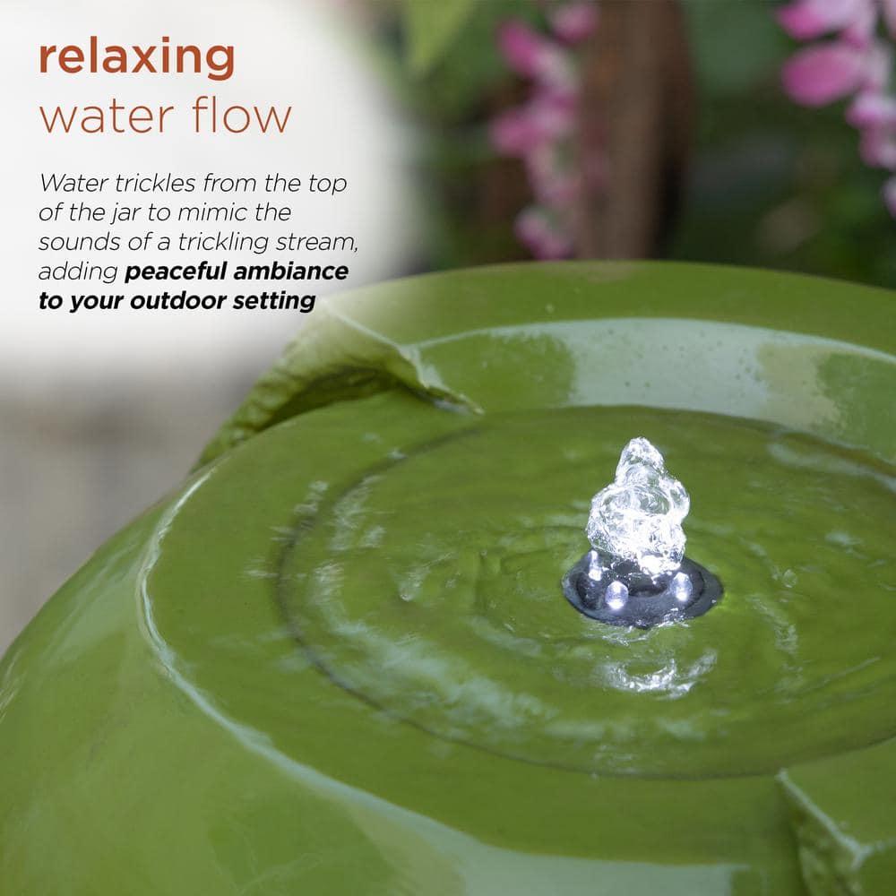 Green Antique Jar Outdoor Water Fountain with LED Lights