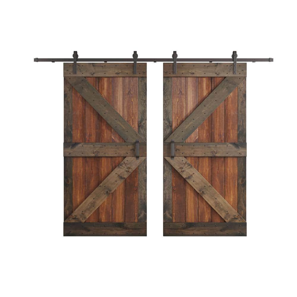 Paneled Wood K Series Double Barn Door with Installation Hardware Kit