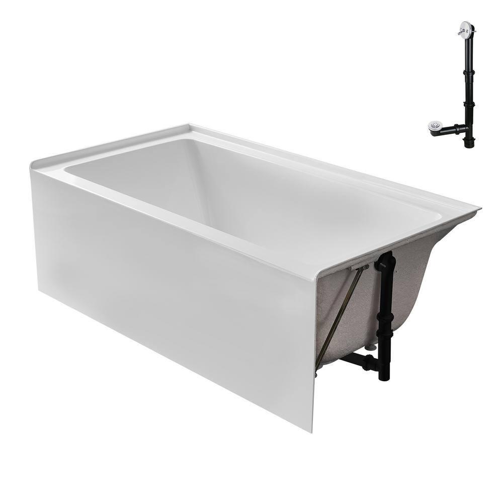 Streamline GA-304-10-WH 60 in. x 30 in. Acrylic Right-Hand Drain Alcove Bathtub in Glossy White With External Drain in Glossy White