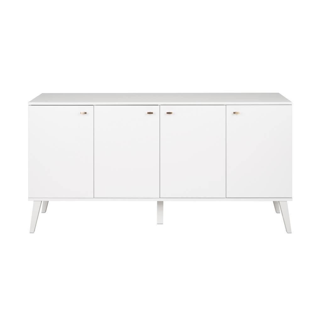 Milo Mid-Century Modern 4 Door Buffet Server White - Prepac: Laminated Storage Cabinet, CARB Certified