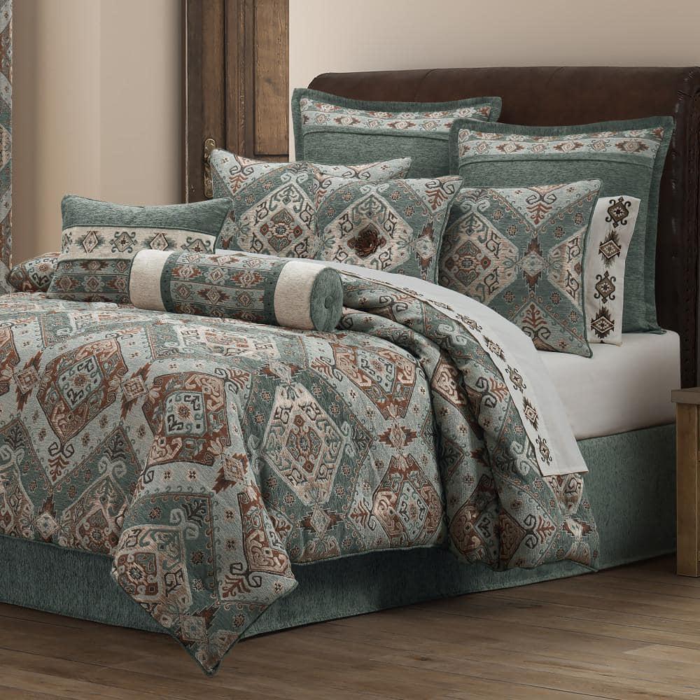 Southwest Turquoise Embroidered Polyester Neckroll Pillow