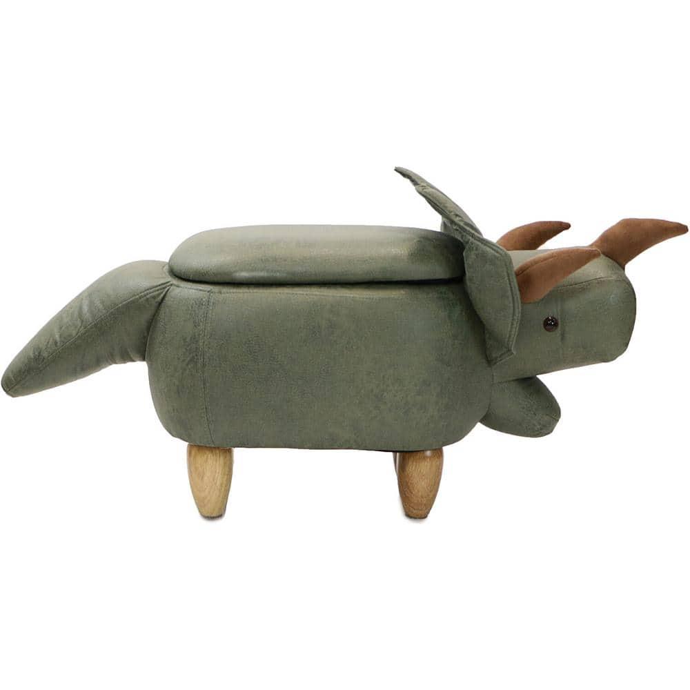 Critter Sitters Critter Sitters 15-In. Seat Height Green Triceratops Dinosaur Animal Shape Storage Ottoman Stool
