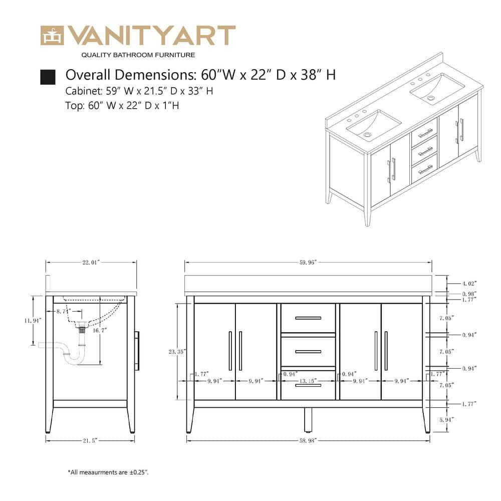 60" Double Bathroom Vanity Set