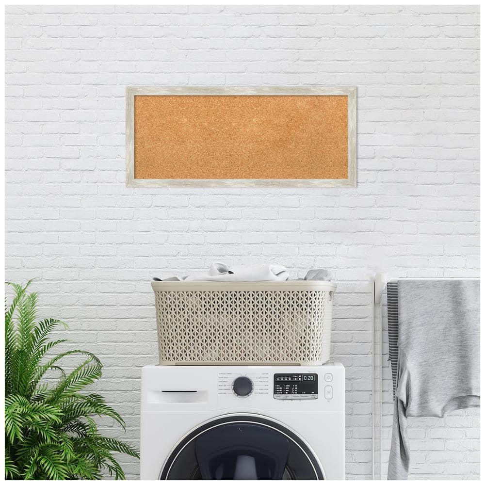 Amanti Art Natural Cork Board Framed Crackled Metallic Narrow Bulletin Board 32 in. x 14 in.