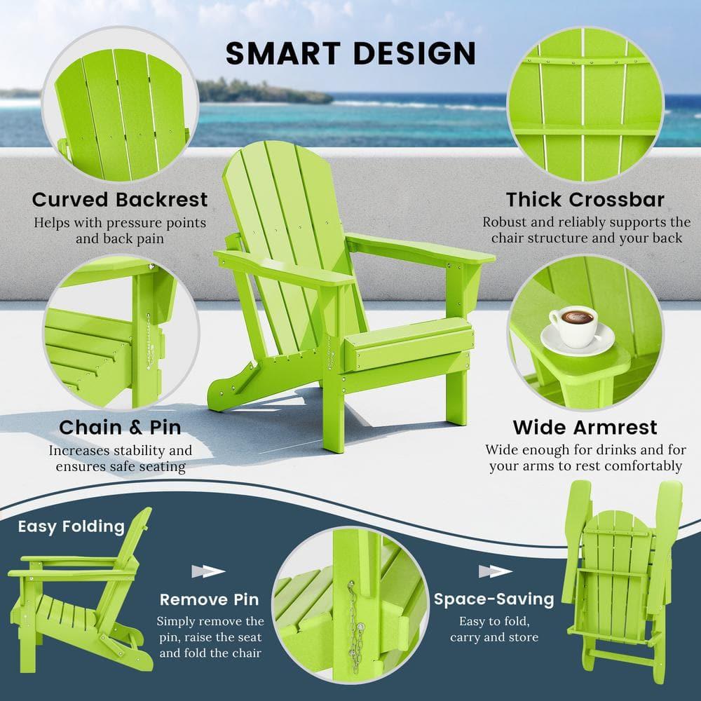 BRAXTON Outdoor Patio Folding Poly Adirondack Chair ( Set of 2), Lime