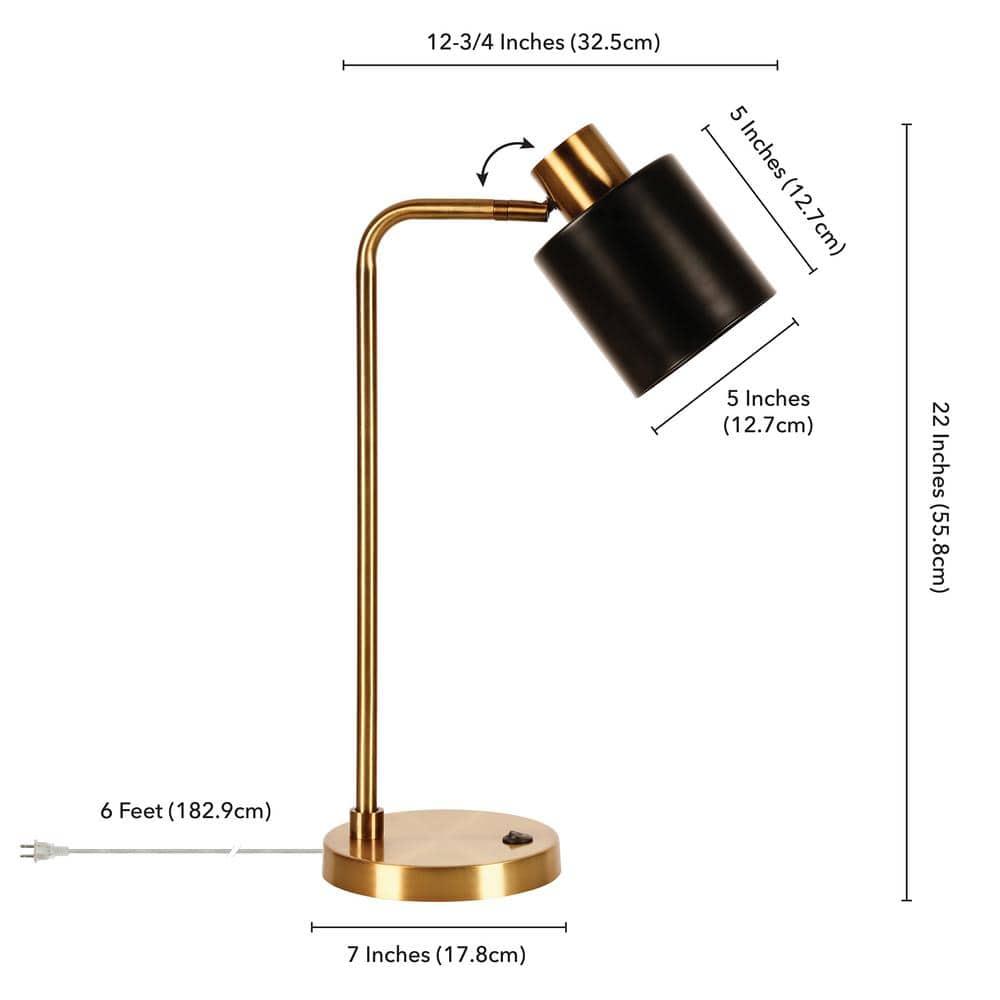 Brass and Black Metal 20.75" Table Lamp with Dome Shade