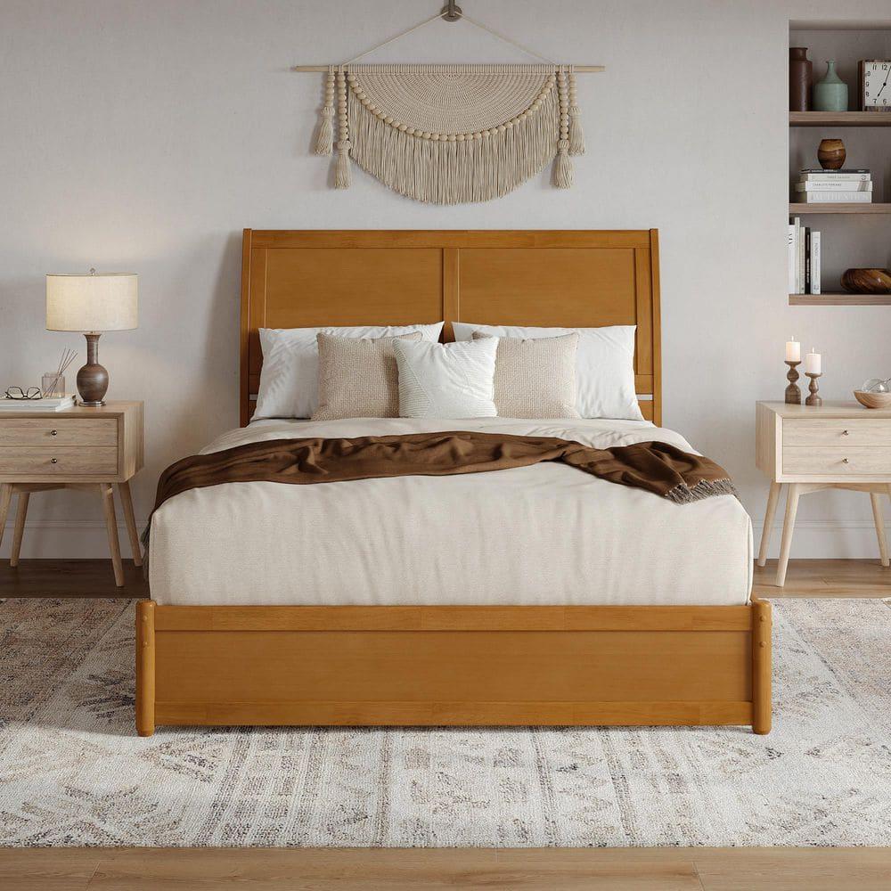 AFI, Andorra Queen Platform Bed with Panel Footboard and Storage Drawers, Light Toffee
