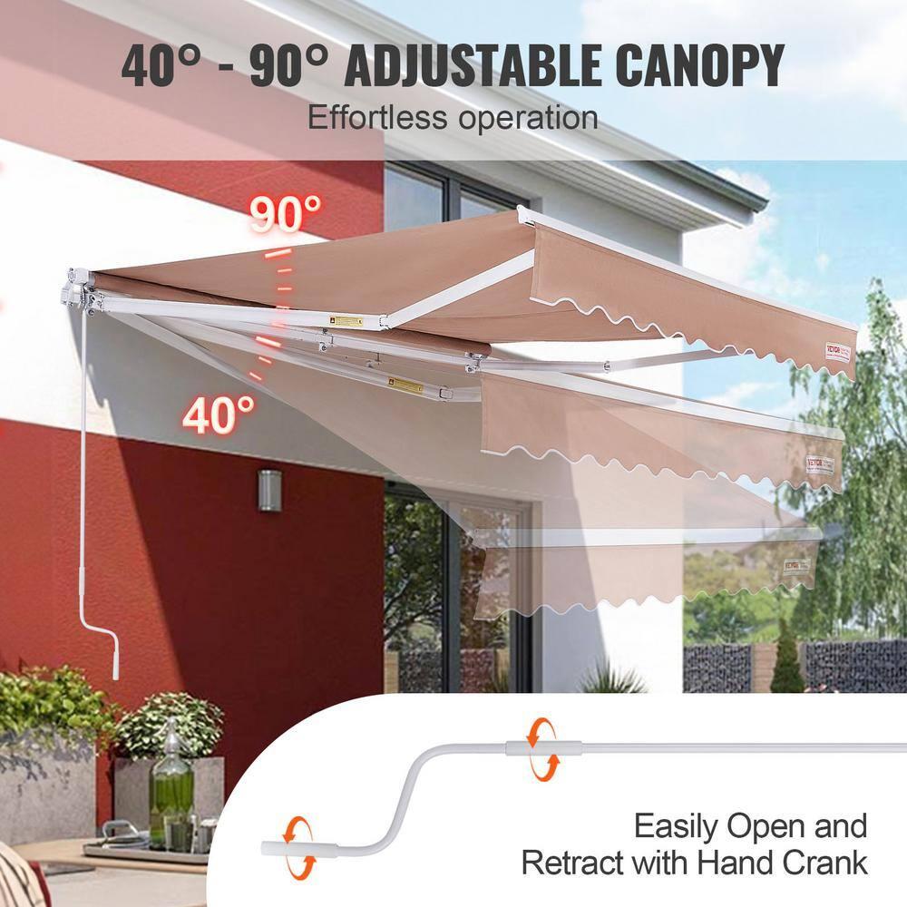 IVV 13' x 8' Retractable Awning Patio Awnings Sun Shade Shelter with Manual Crank Handle, 280g/m² UV & Water-Resistant Fabric and Aluminum Frame for Deck, Balcony, Yard, Khaki