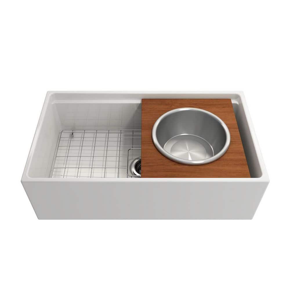 BOCCHI Wood Board With Large Round Stainless Steel Mixing Bowl And Colander F/1344, 1348, 1360, 1362, 1504, 1505, 1506 (Short Side Only), 1627, 1628