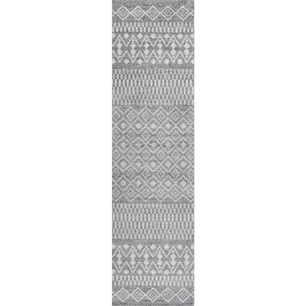 2'x8' Ifrane Berber Geometric Stripe Runner Rug, Gray/Cream - JONATHAN Y