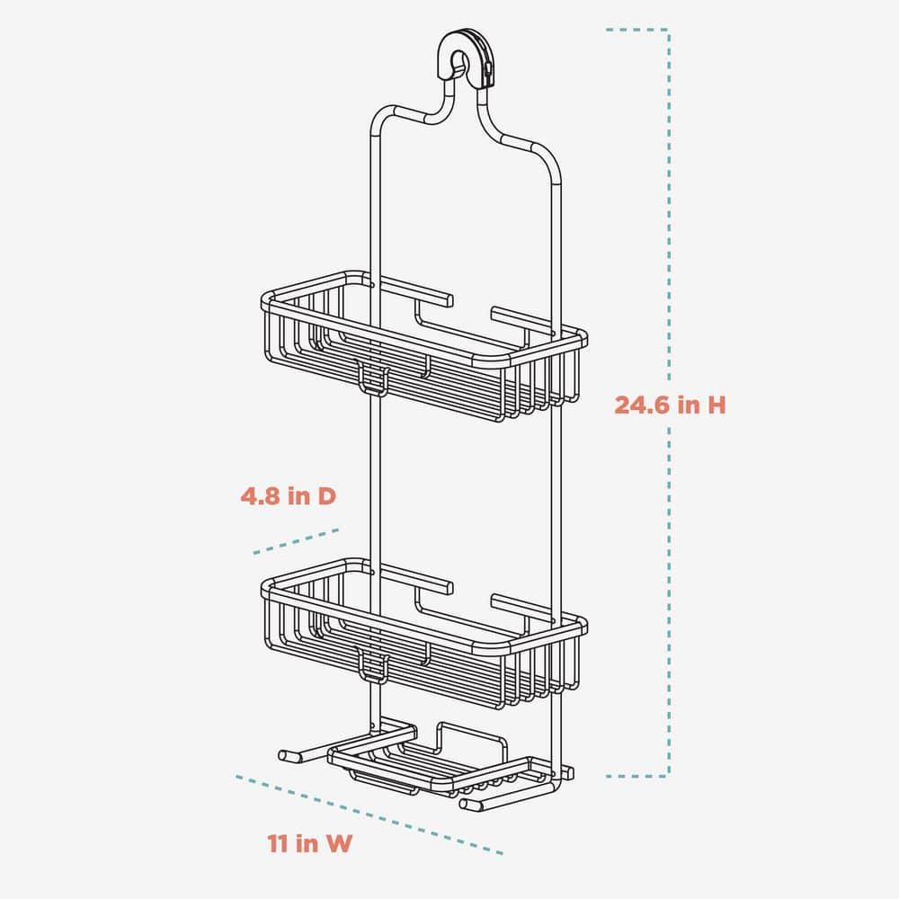 NeverRust Rustproof Aluminum Large Over-the-Shower Caddy in Satin Chrome