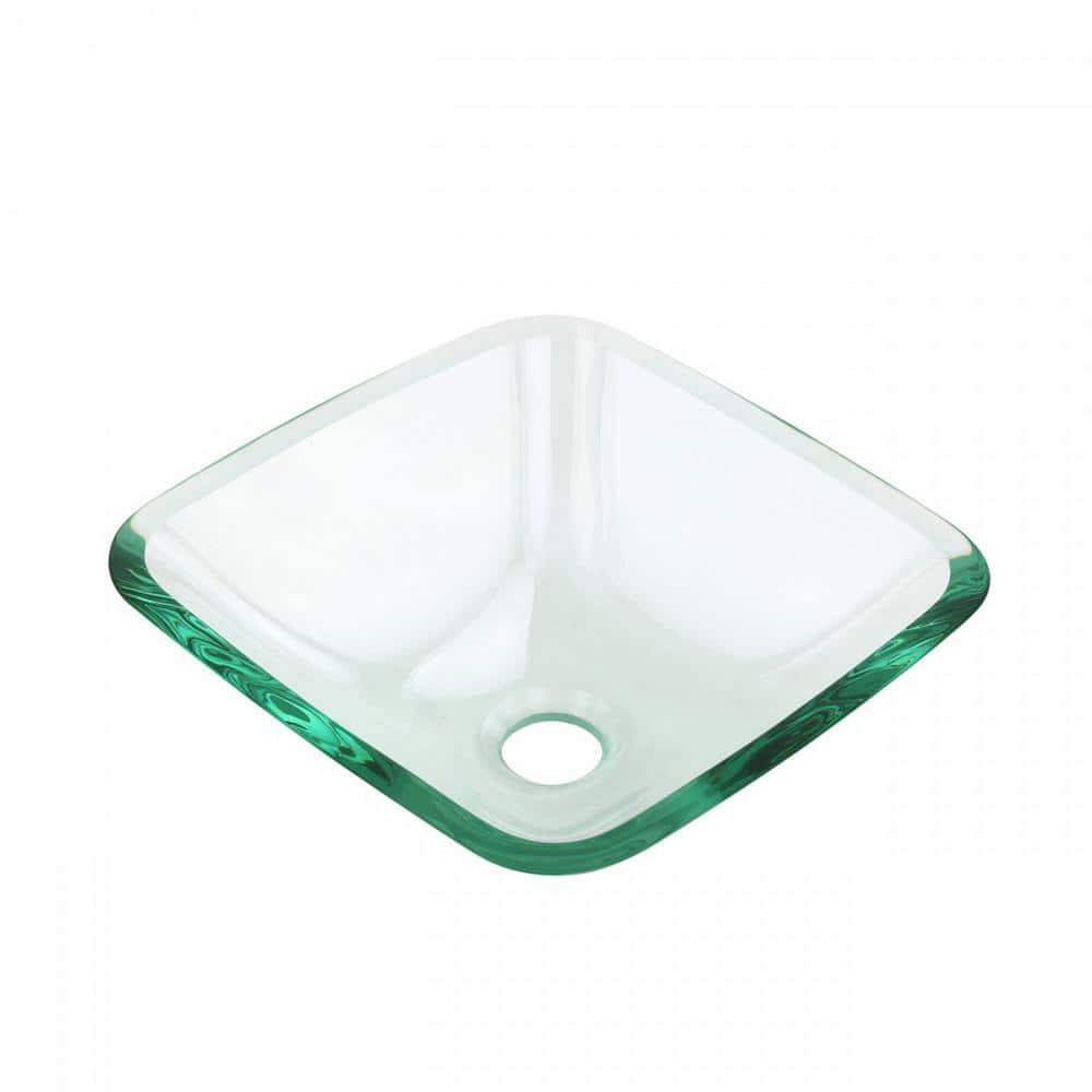 Square Glass Bathroom Vessel Sink with Drain Mini Bath Bowl