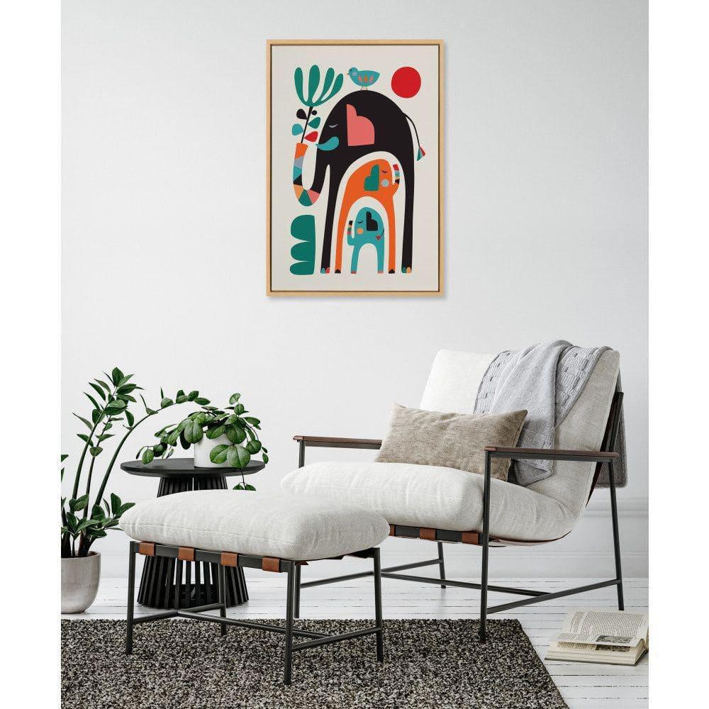 Kate & Laurel All Things Decor 23"x33" Sylvie Three Elephants Wall Art by Rachel Lee Natural: Mid-Century Modern Canvas