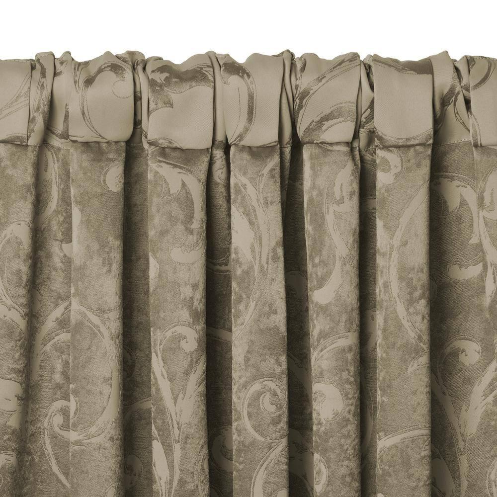 Mia Jacquard Scroll Blackout Window Curtain Panel - 52" x 95" - Natural - Elrene Home Fashions