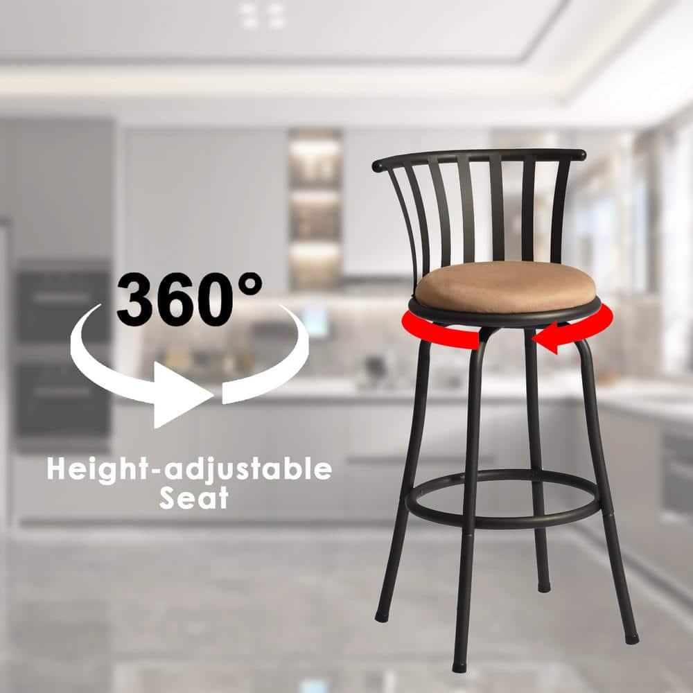 Camel Brown Metal Swivel Bar Stool with Microsuede Seat