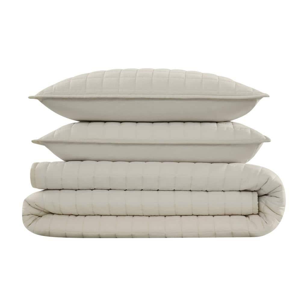 Brooklyn Loom 3pc Full/Queen Flax Linen Quilt Set Natural