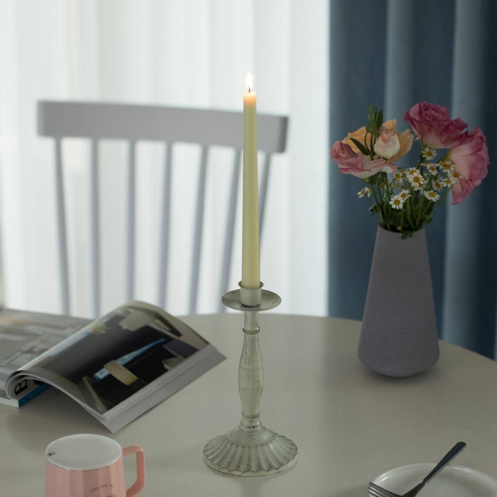 Fabulaxe Antique 8" Distressed Candlestick for Dining Room, Entryway, Kitchen and Vanity