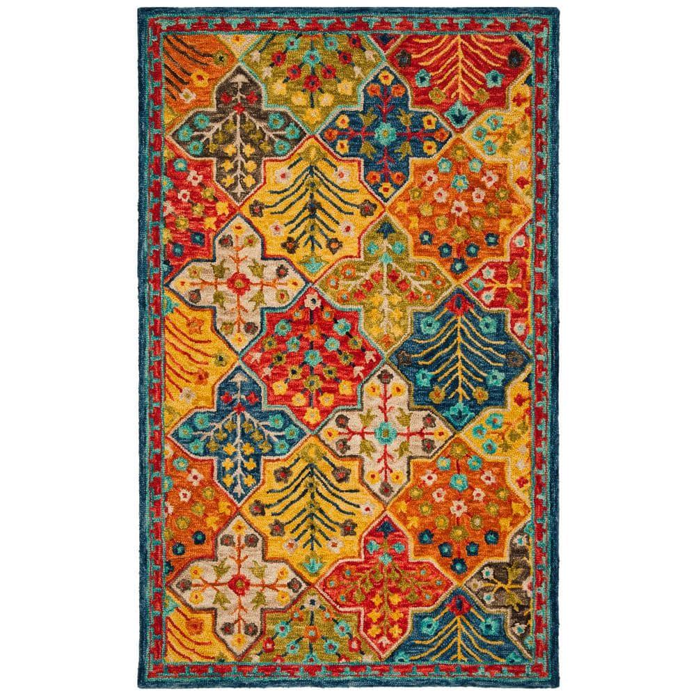 Aspen APN514 Hand Tufted Area Rug - Blue/Orange - 5' X 8' - Safavieh.