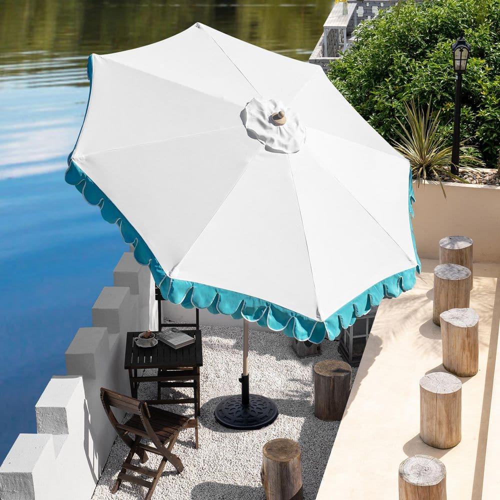9Ft Elegant Valance Patio Umbrella, Outdoor Umbrellas for Patio with Auto-Tilt and Crank Systerm, Table Umbrella for Outdoors, Poolside,Beach, Backyard