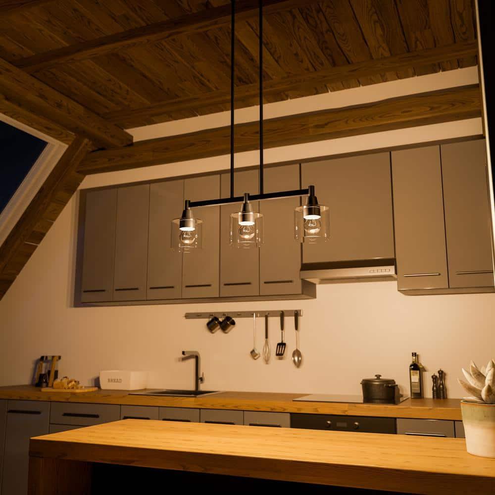 Hampton Bay Oron Black Linear Island Pendant Hanging Light, Kitchen Lighting