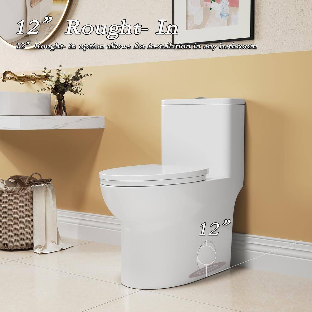 1.1/1.6 GPF Elongated Comfort Height Floor Mounted One-Piece Toilet, CUPC Certified, Watersense Cetified, Ceramic, White Color, Soft Close Seat T039WT