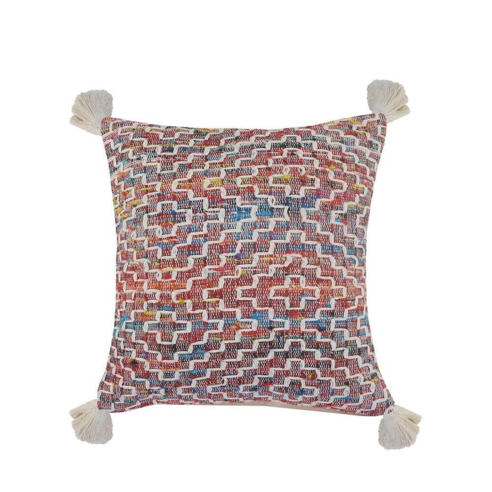 ZeaZu 20" X 20" Red Green Blue Yellow And Orange Polyester Geometric Zippered Pillow