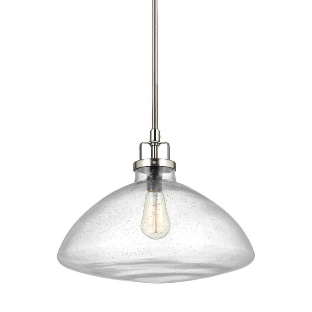 Generation Lighting Belton 1 -Light Brushed Nickel Transitional Seeded glass Bowl Medium Hanging Pendant light