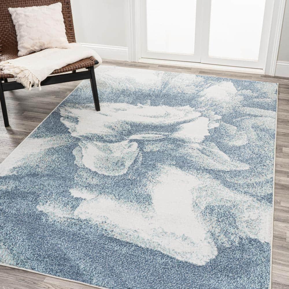 4' x 6' Petalo Abstract Two-Tone Modern Area Rug, Blue/Cream - JONATHAN Y