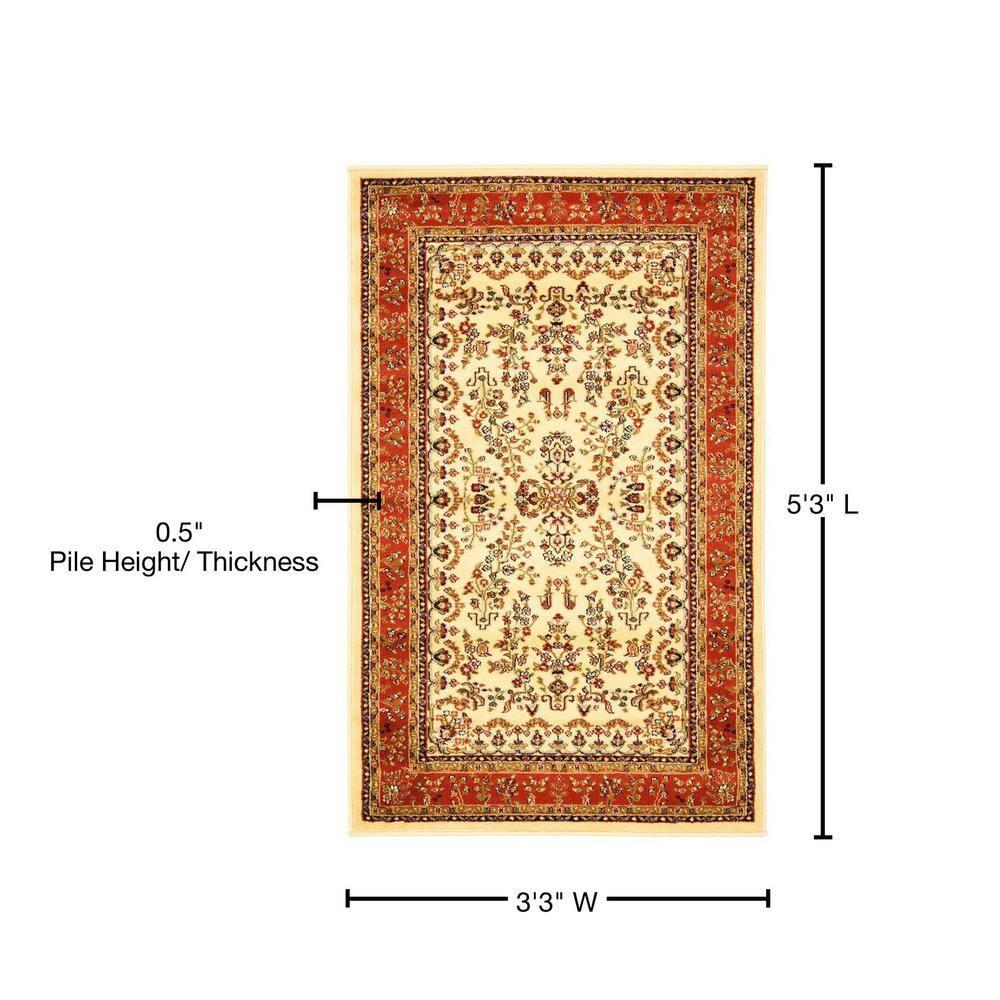 Lyndhurst Sarouk LNH331 Power Loomed Accent Rug - Ivory/Rust - 3'3"x5'3" - Safavieh