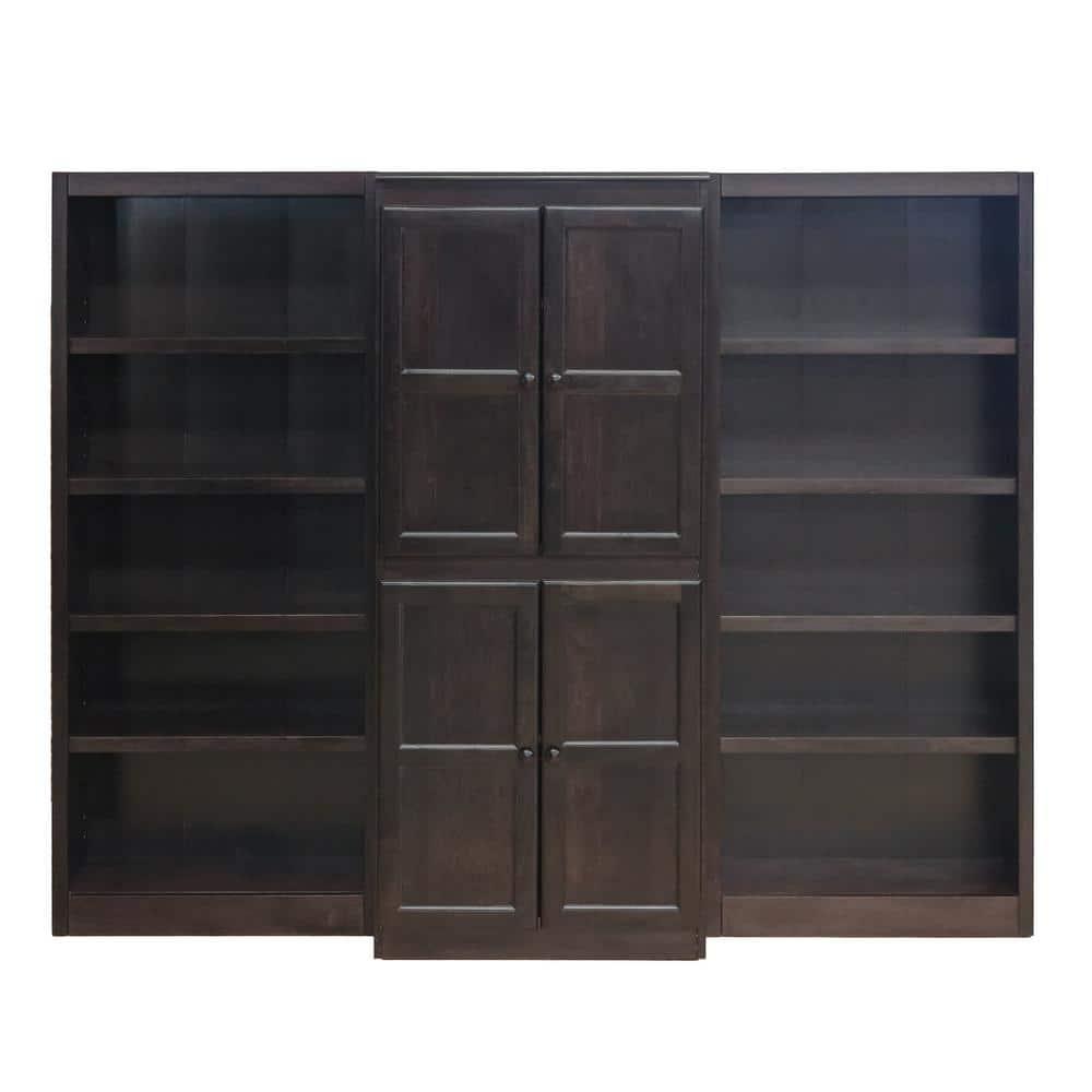 Concepts in Wood 15 Shelf Bookcase Wall with Doors, 72 inch Tall - Espresso Finish
