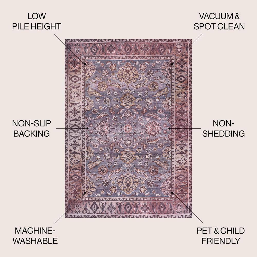 5' x 8' Victoria Ornate Persian All-Over Washable Area Rug, Brown/Gray - JONATHAN Y