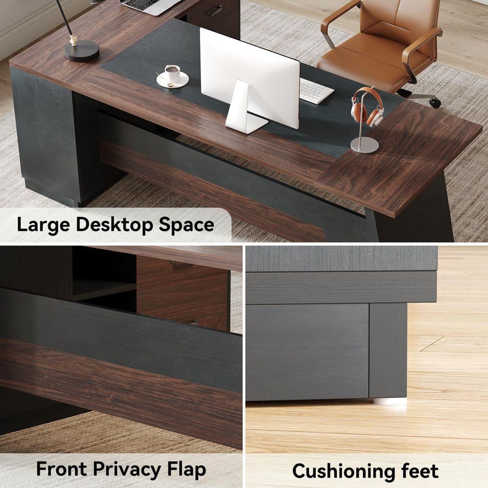 Tribesigns Modern 78" L-Shaped Executive Desk with Drawers and Lateral File Cabinet, Brown