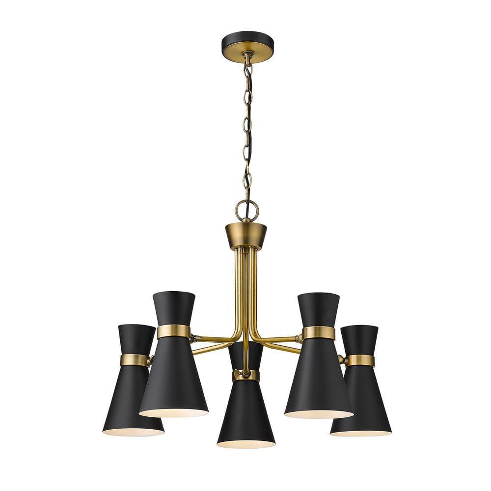 Z-Lite Soriano 5 - Light Chandelier in  Matte Black/Heritage Brass