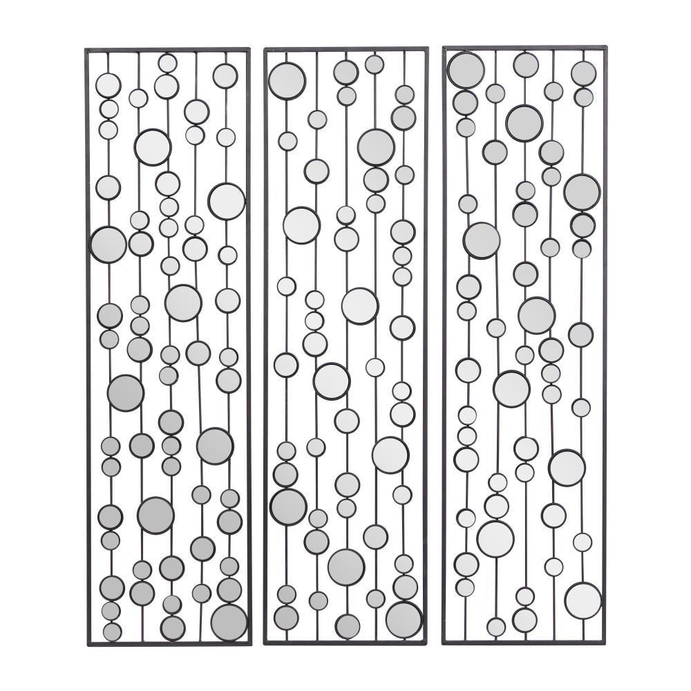 Mercer41 Metal Geometric Black Wall Decor with Round Mirror Accents Set