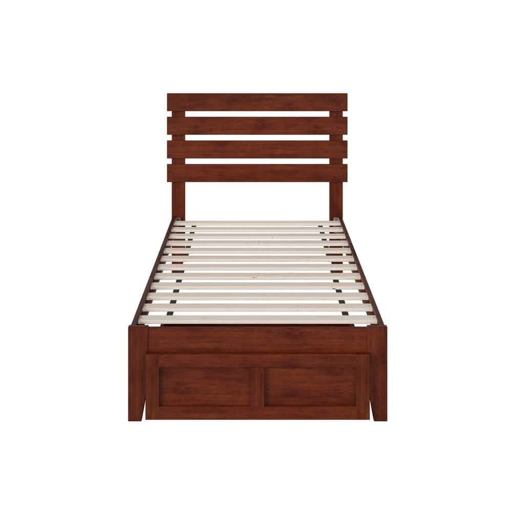 Twin Oxford Bed with Foot Drawer & USB Turbo Charger Walnut - AFI: Hardwood, No Box Spring Required