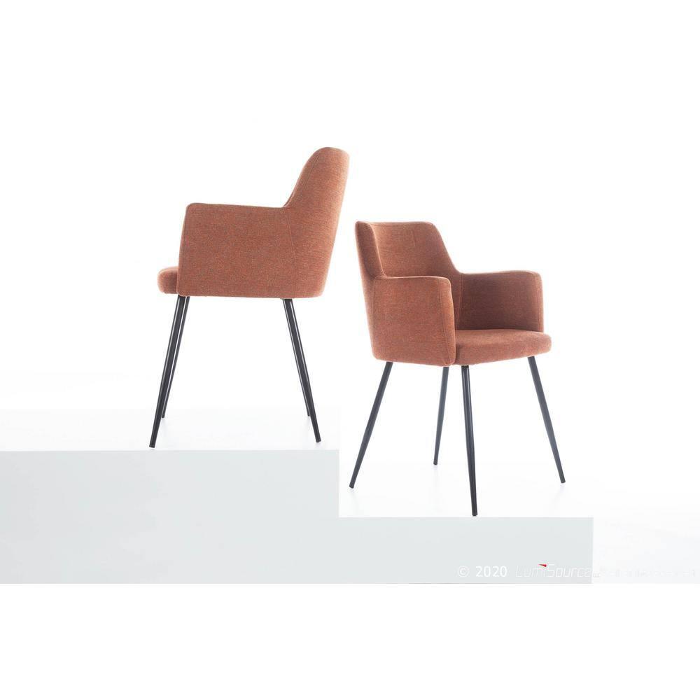 Set of 2 Andrew Contemporary Dining Accent Chairs Orange - Lumisource: Upholstered, Metal Legs, Padded Armrests