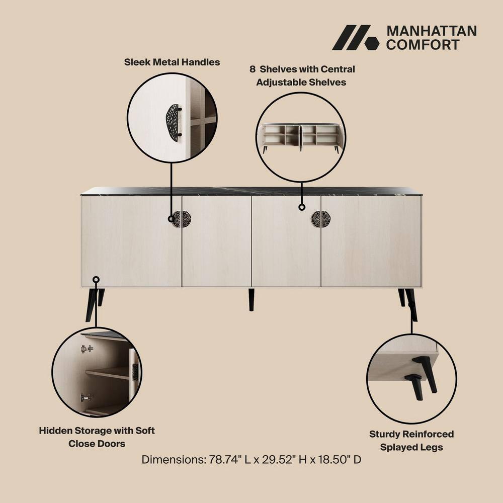 Manhattan Comfort 78.7" Haley Sideboard White/Black Marble